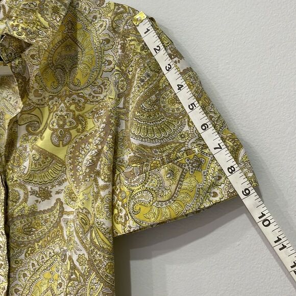 Ann Taylor Women’s Size 6 Yellow Paisley￼ Short Sleeve Top 100% Cotton - Picture 6 of 8